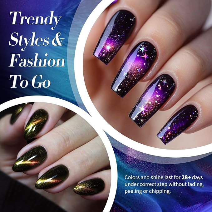 Born Pretty Cat Magnetic Eye Nail Polish Set,5 Colors Quick Dry Holographic Chameleon Cat Magnetic Eye Nail Lacquer Galaxy Effect with Black Nail Polish Magnet Stick,Manicure Home Gift for Women