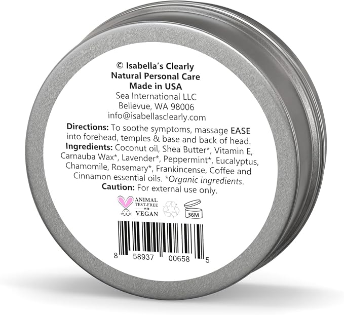 Isabella's Clearly Ease – Calming Aromatherapy Balm for Head Comfort | Coffee, Cinnamon, Chamomile & Peppermint Essential Oils | Non-Drowsy, Vegan, Made in USA
