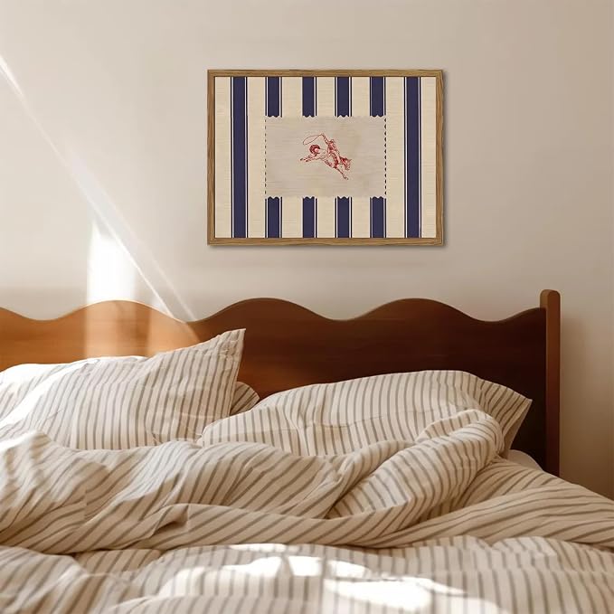Vintage Western Wall Decor, Striped Rodeo Wall Art Mid Century Southwestern Cowboy Poster Canvas Prints Retro Horse Riding Artwork for Bedroom Living Room Farmhouse 16x24 inch Framed