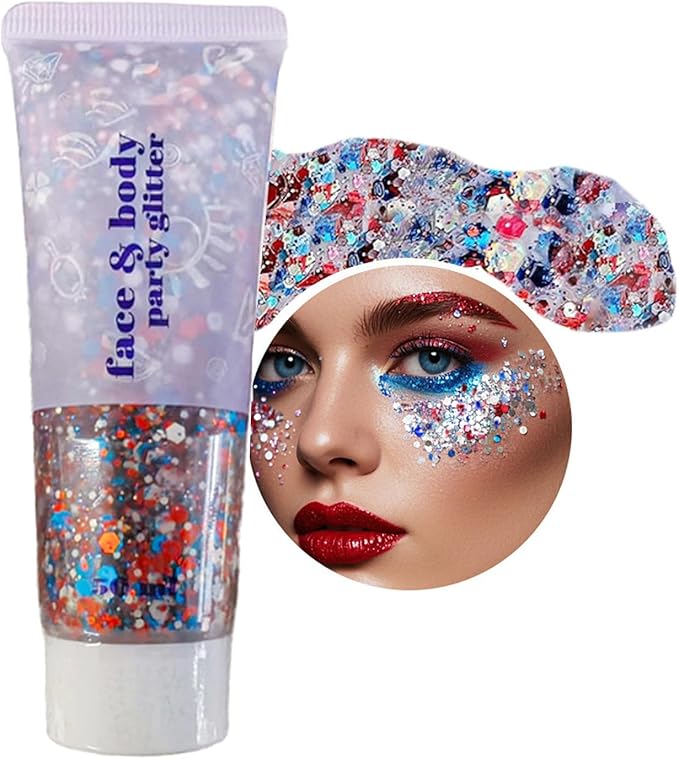 Red White and Blue Body Glitter,Patriotic Pride Hair Glitter for Kids,4th of July Accessories Outfits for Women Face Glitters Makeup Chunky Sequins,Fourth of July Accessories (Patriotic Themed)