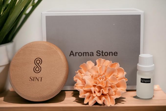 SINT Aroma Diffuser Diatomite Carnation Flower with Wooden Stand | Essential Oil Diffuser with Aromatherapy Fragrant Oil | Diffusers for Home, Oil Diffuser, Room Decor | Orange, Fig Fragrance 10 ML