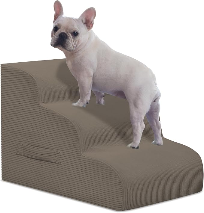 Mesa Lemon 3 Step Dog Stairs Pet Ramp for High Beds, Sofas and Cars | High Density Foam, Non-Slip Bottom, Removable Washable Cover, Portable Handle, Holds Up to 50 lbs, 16 Inch Height