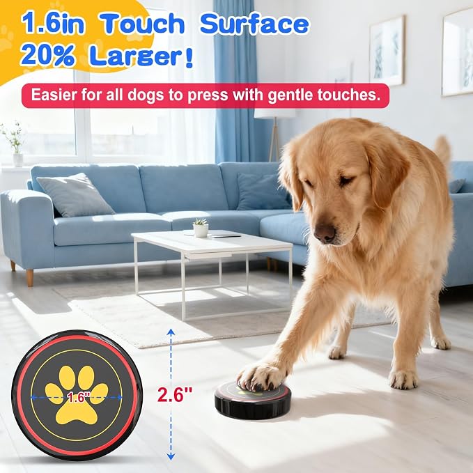 Dog Door Bell for Potty Training, IP55 Waterproof, 55 Ringtones, 0-115dB | Touch-Activated Wireless Dog Bell Helps Puppies Signal Outside, 5 Volume Levels and Waterproof Button for Indoor/Outdoor Use