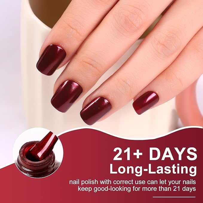 Major Dijit Quick Air Dry Nail Polish Glitter Dark Red Regular Nail Polish Non UV Gel Hema 0.34 fl oz.