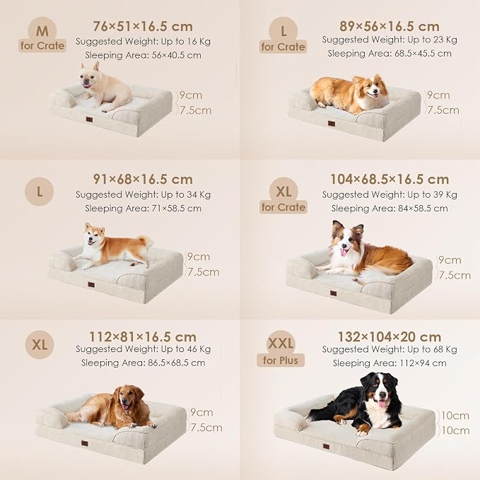 EHEYCIGA Orthopedic Dog Beds Large Sized Dog, Waterproof Washable Pet Bed | Non-Slip Bottom and Egg-Crate Memory Foam XL Dog Couch Bed with Washable Removable Cover, Beige