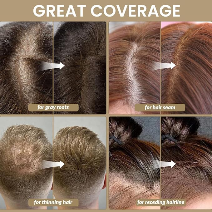 VOLLUCK Root Touch up Powder, Instant Hairline Powder for Thinning Areas and Gray Hair Coverage, Natural and Non-greasy Root Cover up for Women and Men (Brown, 0.14 Ounce)