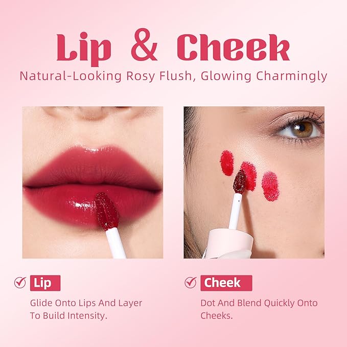 bayfree Liquid Cheek & Lip Stain, Korean Lip Tint with Moisturizing & Weightless, Non-Sticky, Long-Lasting, Kiss-proof, All Long-wearing, Vegan Makeup (Rose Cherry)