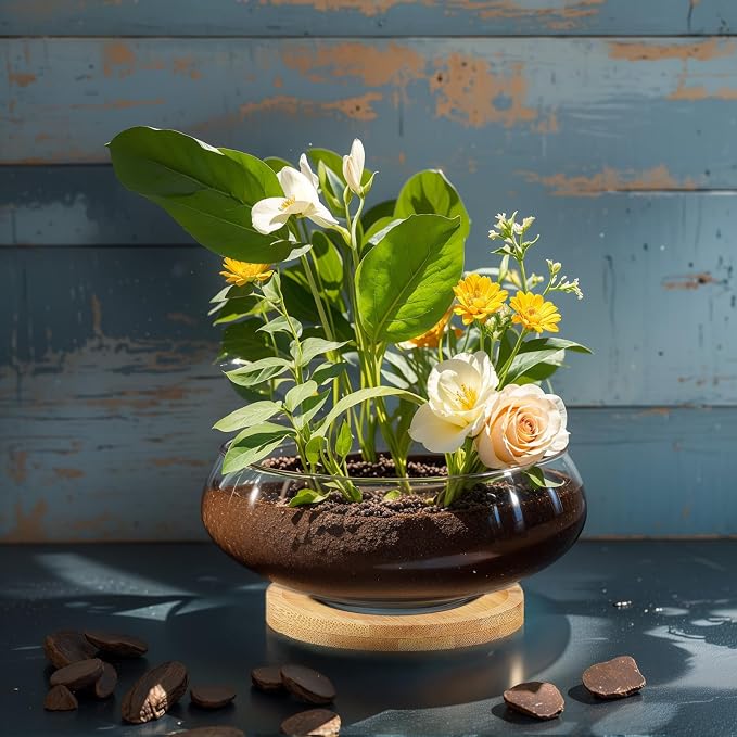 8 Sets Glass Planter Bowls for Flowers with Tray 6'' Round Glass Vase Bowl Hydroponic Lotus Planter Pot Propagation Vases Fish Bowl for Plants Indoor Windowsill Kitchen Desktop Wedding Decor