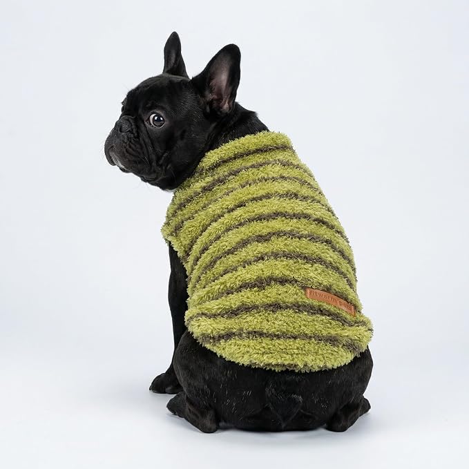 Fitwarm 2 Pack Striped Fleece Dog Sweater, Warm Winter Clothes for Small Dogs Boy Girl, Fuzzy Pet Outfit, Sky Blue, Olive Green, XS