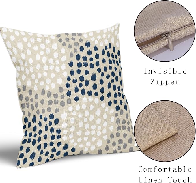 Blue White Pillow Covers 18x18 Set of 2 Boho Gray Polka Dot Throw Pillows Modern Trendy Print Decorative Outdoor Farmhouse Pillowcase Cushion Cover Linen Pillow Case Decor for Home Sofa Couch Bed