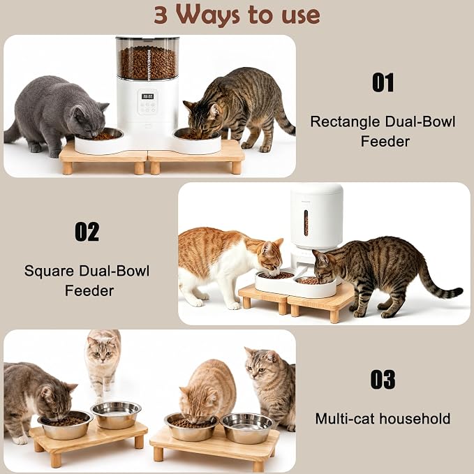 SZEE 2-Pack Cat Food Stand, Elevated Pine Wood Cat Feeder Stand for 2 Cats | Raises Feeder/Bowl by 2 3/8", for Dual-Bowl Automatic Cat Feeder Stand & Bowls