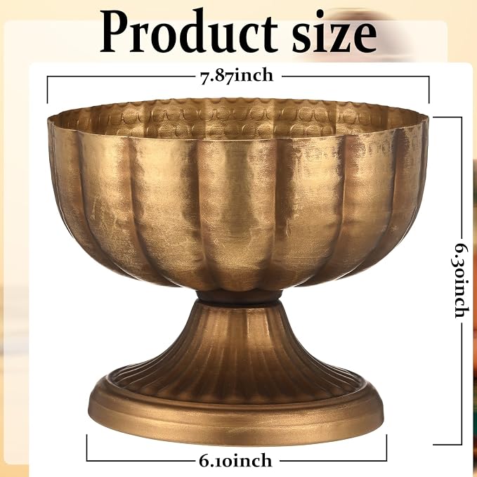 4 Pcs Distressed Gold Compote Vase, 8" Wide Pedestal | Vintage Pedestal Bowl for Wedding Centerpieces, Antique Urn Planter Style, Anniversary Parties, Indoor Outdoor Summer Events