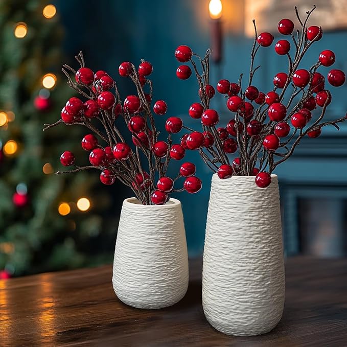 LIFFY Ceramic Flower Vase Set of 2, Home Decor Simple Modern Stereo Grain Table Decorative Vases for Dinning Room, Living Room, Bathroom, Office, Coffee Desk, Fireplace, Gift for Mother, Wife