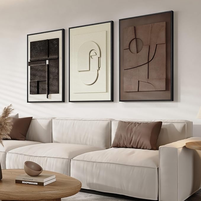 3D Textured Framed Abstract Wall Art, 3 Piece Modern Paintings Artwork for Walls, Black White Brown Geometric Sandstone Texture Pictures for Living Room Dining Room Bedroom Office Wall Decor 16x24 In | Texture Paintings, Minimalist Neutral Black White ...