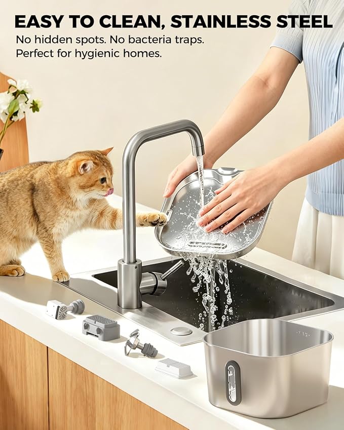 Cat Water Fountain Stainless Steel 74oz/2.2L with 3 Filters & 3 Sponges | Indoor Pet Water Dispenser-Automatic Silent Small Dog Fountains for Drinking-Auto Metal Watering Bowls-Gifts for Kitty Animal