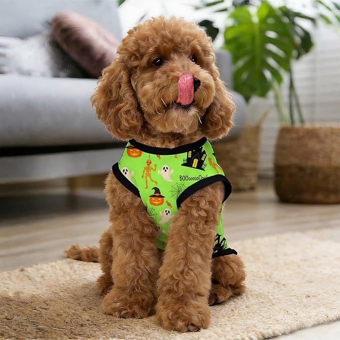 Halloween Pet Vest Horror Castle Pet Shirts Large | skeleton boo Dog Shirt Vest cute pet Sleeveless Vests Ice Silk Dog T-Shirts holiday Dog Clothes Halloween Canine Wear