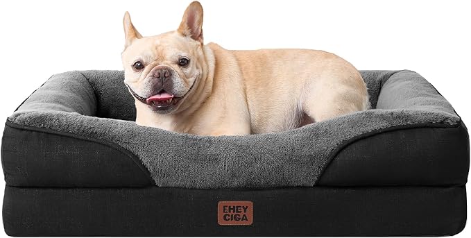 EHEYCIGA Orthopedic Dog Bed for Medium Dog, Memory Foam Dog Couch | 30x20 Inch Dog Sofa with Sides, Waterproof Liner & Washable Removable Cover, Bolster Pet Couch
