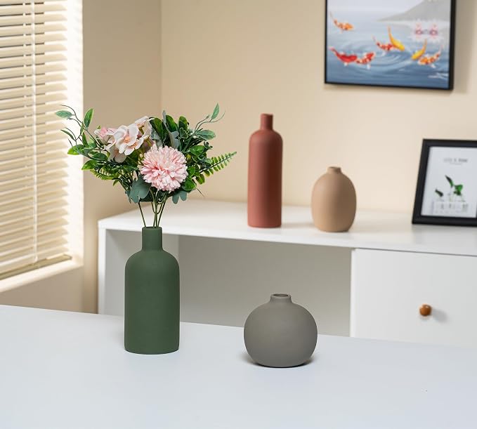 Ceramic Vase Set of 4, Modern Neutral Decorative Flower Vases | Boho Farmhouse Home Decor for Table Centerpieces, Shelf Styling, Dried & Fresh Flower Arrangements