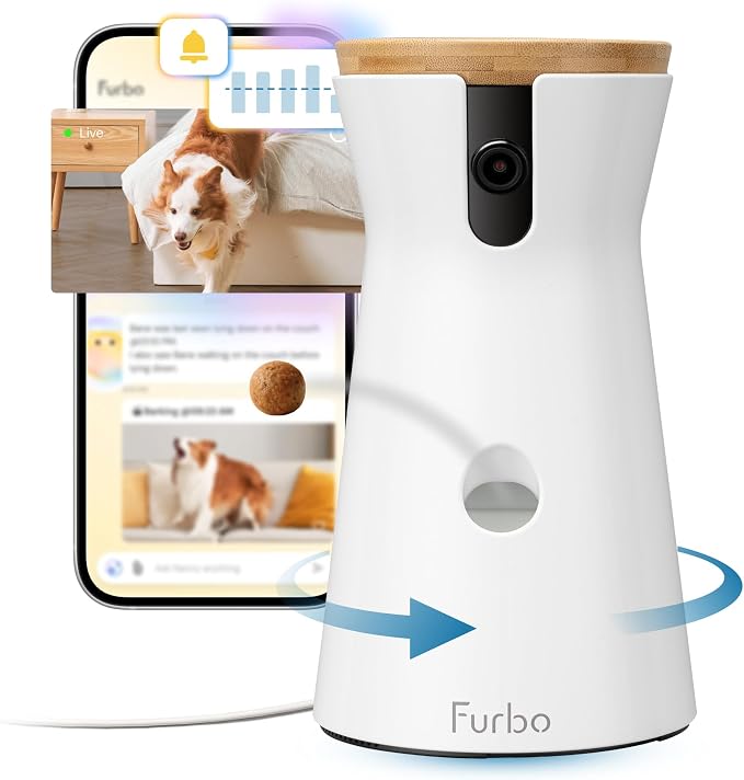 Furbo 360° Dog Camera [Subscription Required] Unlock w/Paid Plan: Home Security & Dog Safety Alerts, Rotating Pet Treat Toss, 2-Way Speaker (Low Risk, 3mo Min. Cancel Anytime) | Stay connected with AI Dog & Home Safety Alerts, Treat Toss, Auto-Tracking...