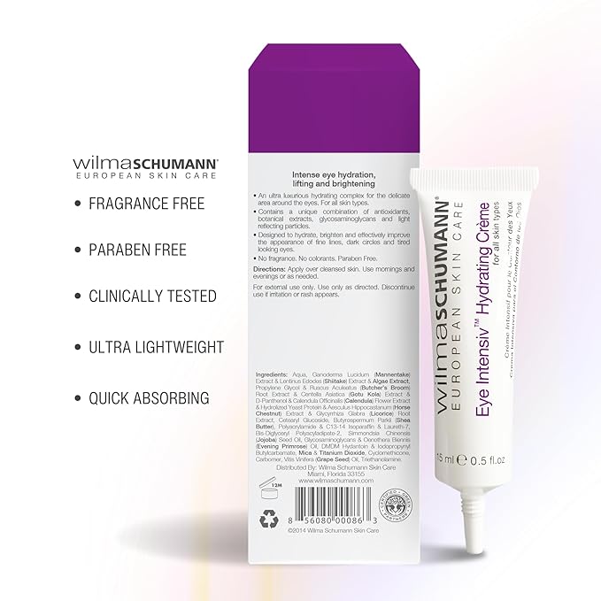 WILMA SCHUMANN Eye Intensiv Hydrating Cream for Eyes, Eye Cream for Wrinkles, 0.5 oz