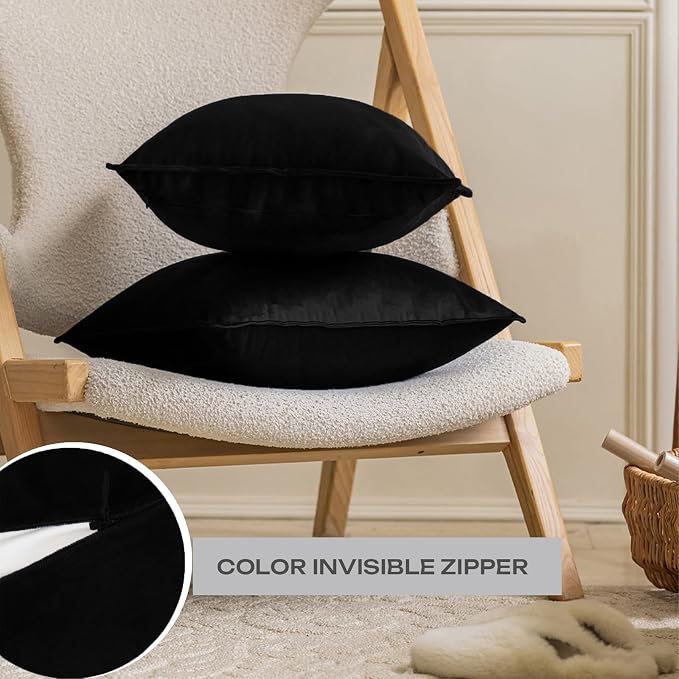 JIAHANNHA Velvet Black Throw Pillow Covers 24”x24”Pack of 2 Soft Decorative | Square Cushion Covers for Couch Sofa Bed Livingroom Car Home Decor,60x60Cm