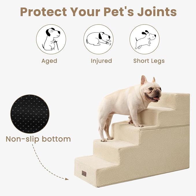 Aodisman Dog Stairs for High Beds 22.6" H, 5-Step Pet Steps for Small Dogs | Indoor Non-Slip Pet Stairs with Carry Handle for Puppies, Senior Cats & Short-Legged Dogs to Reach High Beds & Window Sills