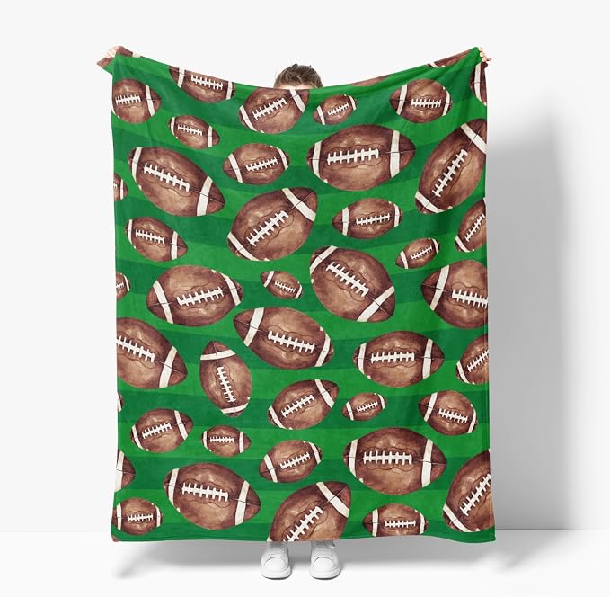 Horaldaily Football Green Flannel Throw Blanket 60x80 | All Season Using Ultra Soft Fuzzy Plush Cozy Non-shedding Blanket for Couch Sofa Bed Camping, Ideal Gift for Kids Adults