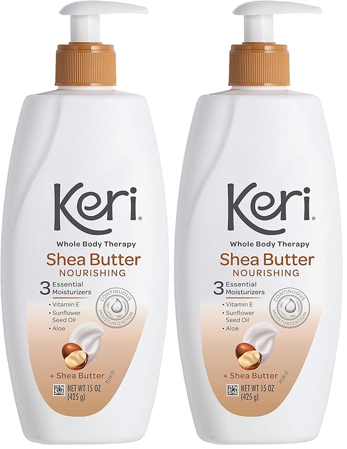 Keri Whole Body Therapy Original Shea Butter Lotion, Continuous Moisturization, 3 Essential Moisturizers (Vitamin E, Aloe and Sunflower Seed Oil) 15 oz. (Pack of 2)