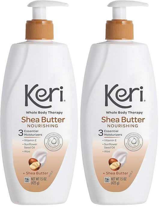 Keri Whole Body Therapy Original Shea Butter Lotion, Continuous Moisturization, 3 Essential Moisturizers (Vitamin E, Aloe and Sunflower Seed Oil) 15 oz. (Pack of 2)