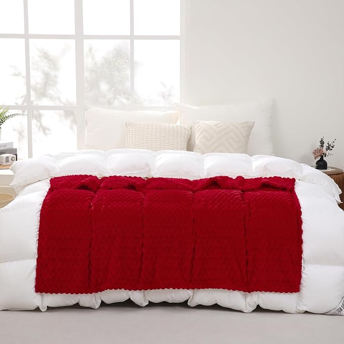 Red Throw Blanket 50"×70" inches Gifts for Mom Fuzzy 3D Jacquard Decorative | Flannel Fleece Super Soft Plush Cozy Blanket for Couch Sofa Chair Lightweight
