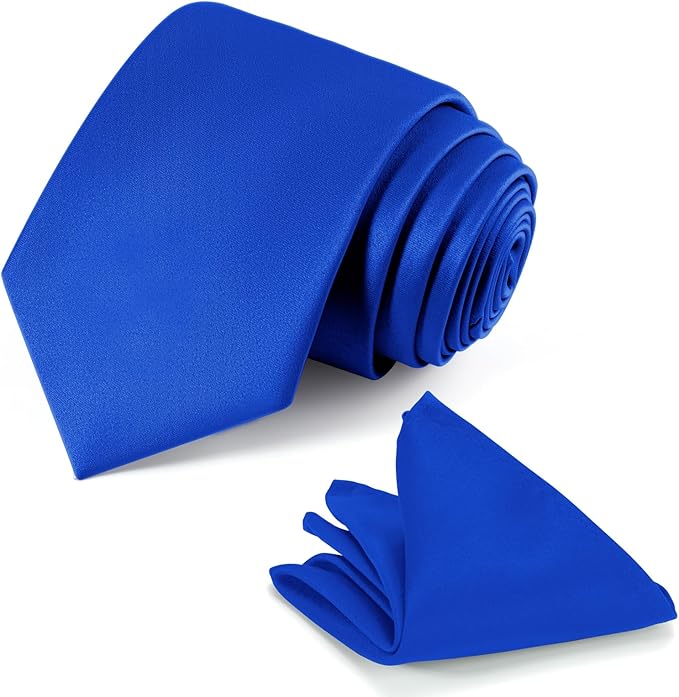 Black Tie Set in Gift Box Mens Solid Color 3.15" (8CM) Black Necktie and Pocket Square Set