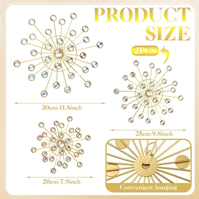 Blulu 4 Pcs Metal Wall Decor Bling Crystal Wall Art Cast Iron Rhinestones Sunburst Decor Starburst Art Hanging Diamond Accents Home Decorative for Living Room Bedroom Entryway(Colorful)