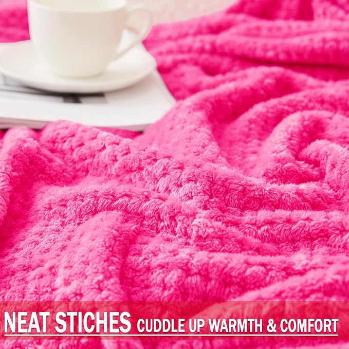 Exclusivo Mezcla Soft Waffle Fleece Bed Blanket Queen Size, Hot Pink | Lightweight Plush Blanket for Bed, Bedroom, Cozy Flannel with Waffle Texture, Stylish Home Decor, All Season, 90x90 Inches