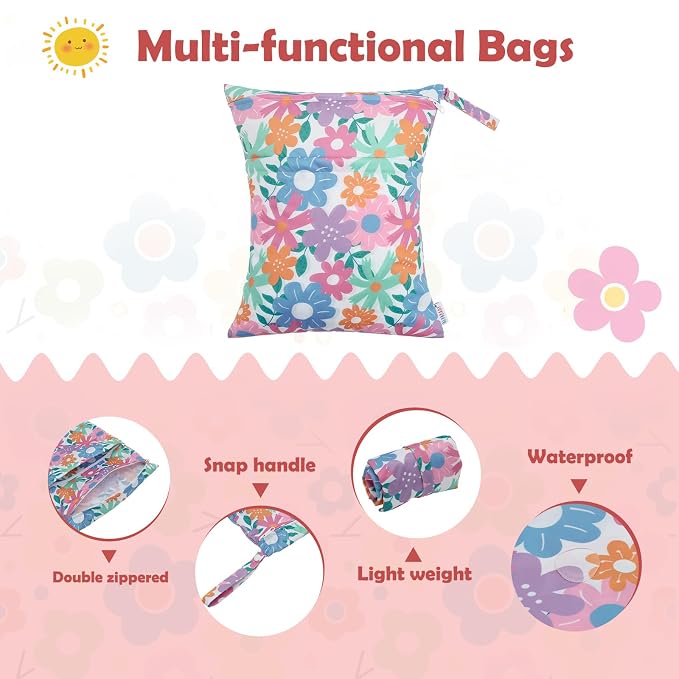 ALVA ALVABABY 3pcs Cloth Diaper Wet Dry Bags Waterproof Reusable with Two Zippered Pockets Travel Beach Pool Daycare Soiled Baby Items Yoga Gym Bag for Swimsuits or Wet Clothes 3L-ZM18A
