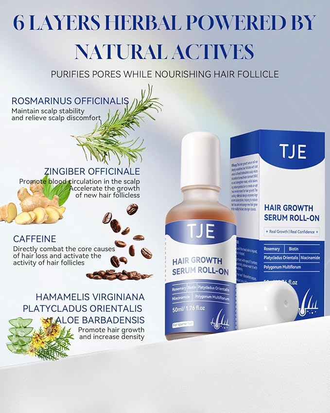 Hair Growth Serum Roll On 100ml | 3% Rosemary Extract + Caffeine | For Thinning Hair & All Hair Types | Fast-Absorbing, No-Rinse Treatment For Thinning Hair & All Hair Types 2pcs