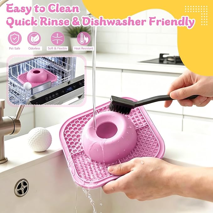 Slow Feeder Dog Bowls & Lick Mat for Liquid and Thick Treat, Anti-Slip Dog Lick Bowl with Interactive Rolling Ball, 5/6 Cup Pup Licking Toy for Large Medium Small Dogs and Cats Pink