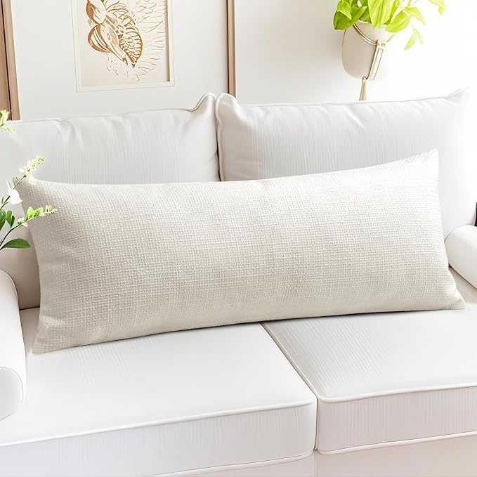OTOSTAR Linen Throw Pillow Cover Set of 1 Decorative Long Lumbar Pillowcase Rectangle Cushion Cover 14x36 Inch for Home Decor Sofa Bedroom Car 35 x 90CM Cream Beige