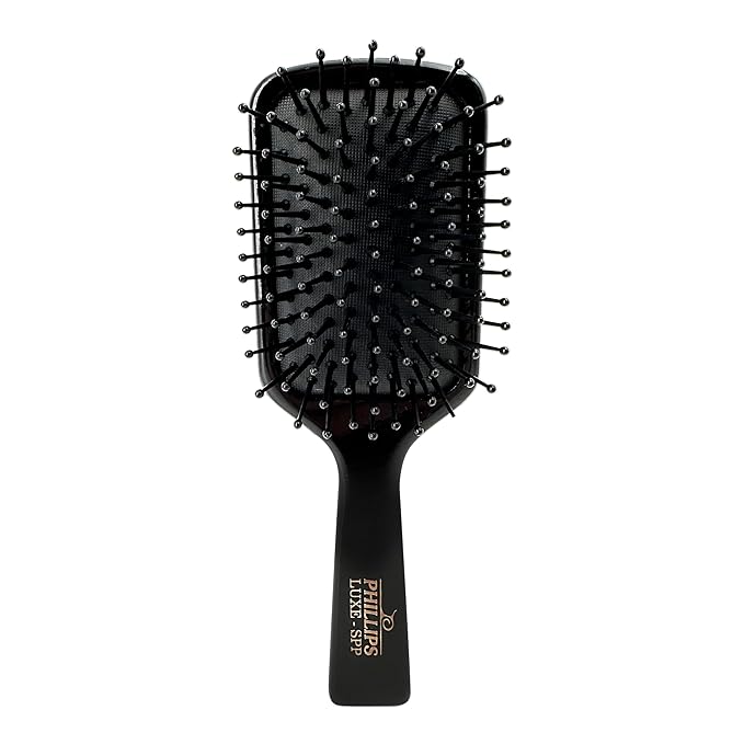 Phillips Brush Luxe Square Paddle Petite Sized Hair Brush, Sleek Black Color with Gold Accents – 7 inch Detangler Paddle Brush from the Luxe Series by Phillips Brush
