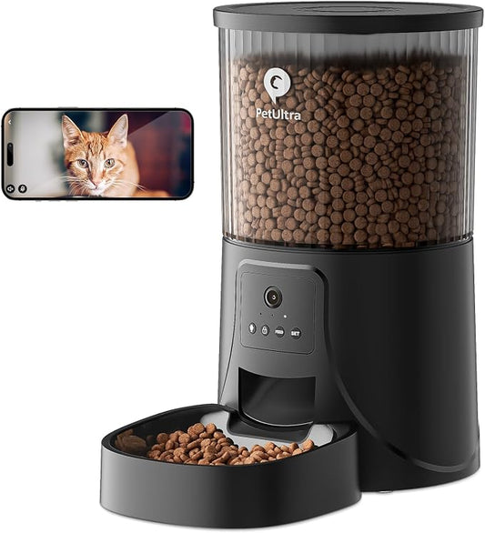 Automatic Cat Feeder with Camera, 5Ghz WiFi APP Control | Auto Pet Feeder for Cats and Small Dog Indoor- Easy to Set and Clean, Dual Power, 1-6 Meals/Day, Timed Precise Feeding
