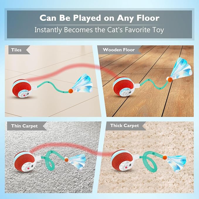 YVE LIFE Interactive Cat Toys Ball for Indoor Cats,[2025 Newly Upgraded] Agile Moving Cat Ball with Elastic Mesh Tail,Automatic Kitten Toys for Bored Indoor Adult Cats,Motion Activated (Burgundy)