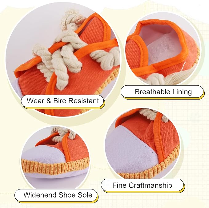 vocheer Durable Dog Chew Toy, Interactive Squeaky Shoe Toy, Orange