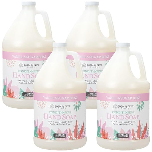 Ginger Lily Farms Botanicals Conditioning Liquid Hand Soap Refill, 100% Vegan & Cruelty-Free, Vanilla Sugar Bliss Scent, 1 Gallon (Pack of 4)