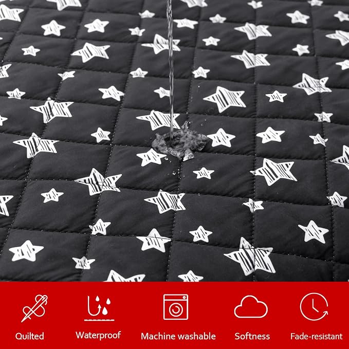 Waterproof Dog Bed Covers Replacement Lovely Black Star Print, 27x36 Inches | Washable Pet Hair Easy to Remove, Noiseless Quilted Puppy Pet Bed Cover , for Dog/Cat, Cover Only