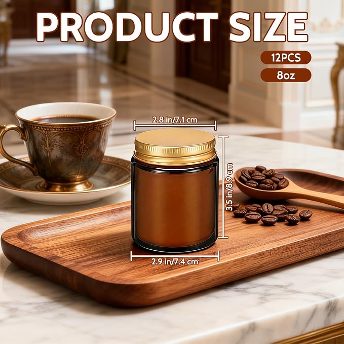 12 Pack 8 oz Coffee Scented Soy Candles, Bulk Glass Jar Candles, Aromatherapy Candles for Home, Office, Wedding, Party & Gifts