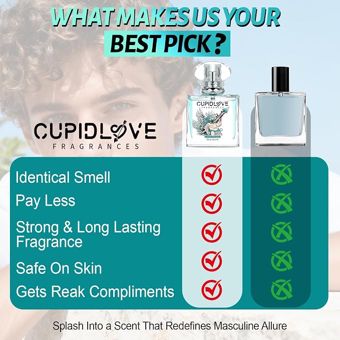 CUPIDLOVE Eau de Toilette Fresh Mens Pheromone Cologne - Citrus, Woody, Musky Fragrance - Notes of Bergamot - Everyday Wear Long Lasting Perfumes Valentine's Day Gift for Men 1.7 Fl Oz