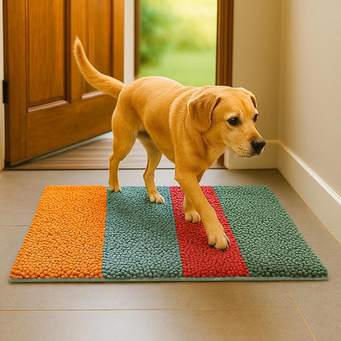 Muddy Mat® Super Absorbent Loop-Thread Chenille Dog Door Mat for Muddy Paws – Non-Slip, Machine Washable Indoor Entry Rug, Quick-Dry Pet Mat for Entryway – Tropical Stripes 19"x30"