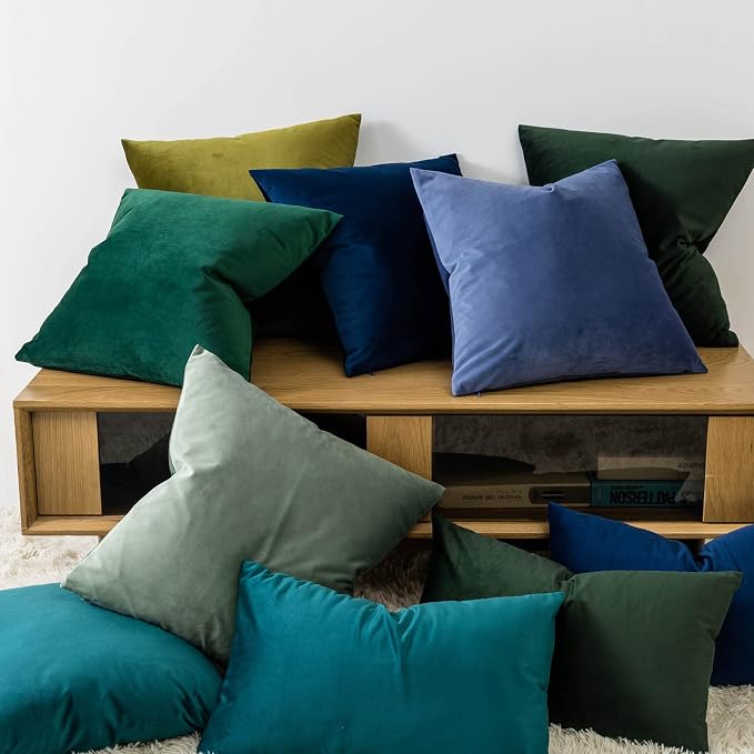 Dark Green 26x26 Decorative Velvet Euro Throw Pillow Covers Case Set of 2 | JUSPURBET Cozy Soft Couch Covers with Invisible Zipper for Modern Couch Sofa Bed Living Room Bedroom Home Decor Christmas