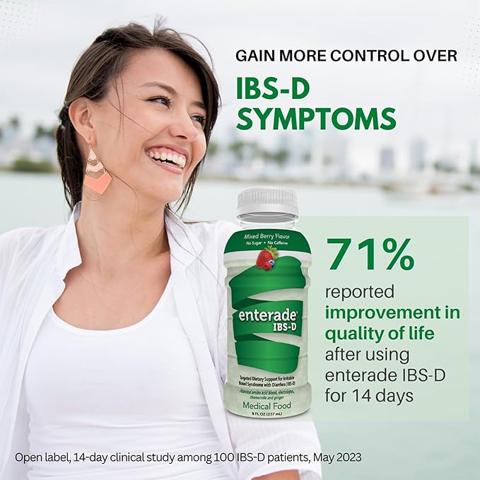 enterade IBS-D Beverage for IBS Relief of Symptoms from Irritable Bowel Syndrome with Diarrhea (IBS-D), Mixed Berry (12 Bottles, 8oz Each)