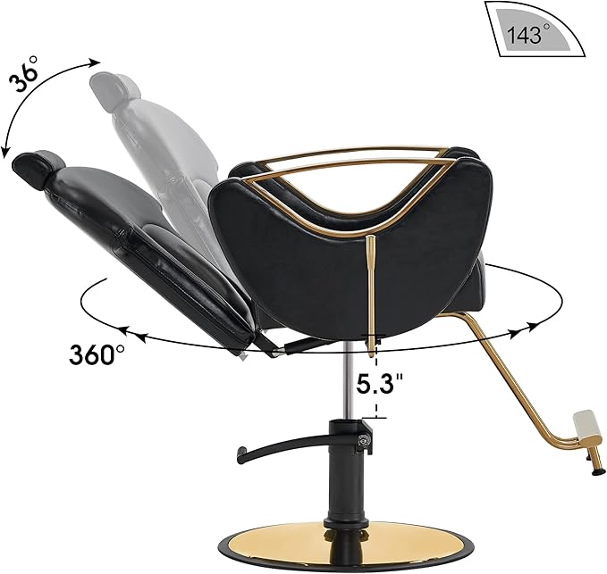 BarberPub Luxurious Classic Barber Chair Hydraulic Pump Recline Beauty Spa Styling Salon for Hair Stylist Equipment 9578(Black)