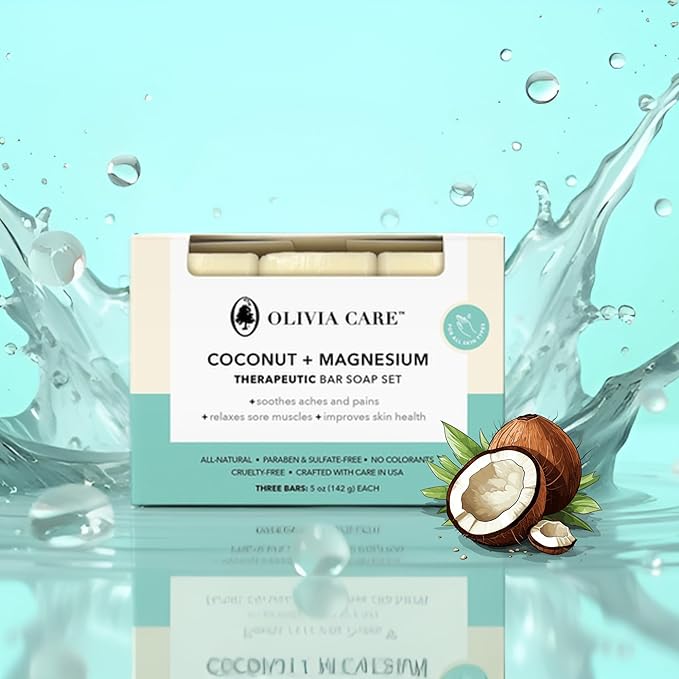 Coconut Magnesium Organic Bar Soap - Natural Moisturizing Body Soap for Sensitive Skin - Triple Milled Soap with Coconut Oil - Plastic Free 3 Pack